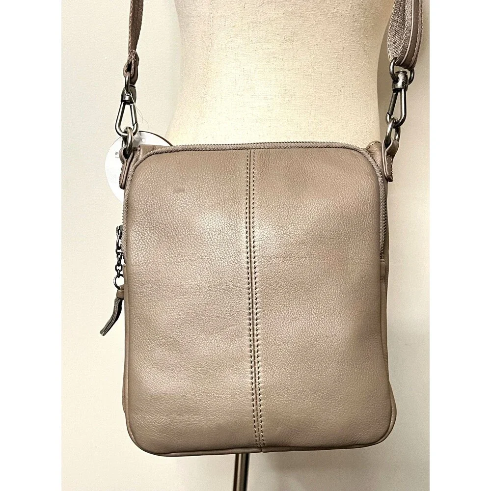 NWT $129 The Sak Taupe 100% Leather Crossbody Purse Parker Bag iPad Friendly